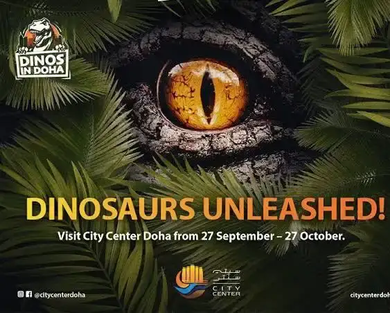 “Dinosaurs Unleashed!” poster for Living Dinosaurs at City Center Doha, 27 September – 27 October
